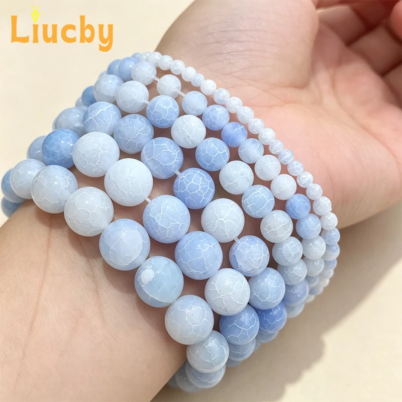 Großhandel Natürliche Blaue Runde Verwitterte Achat-Heilkristall-Perlen für Schmuck DIY 4mm 6mm 8mm 10mm 12mm 15 Zoll Strang – Detail 7