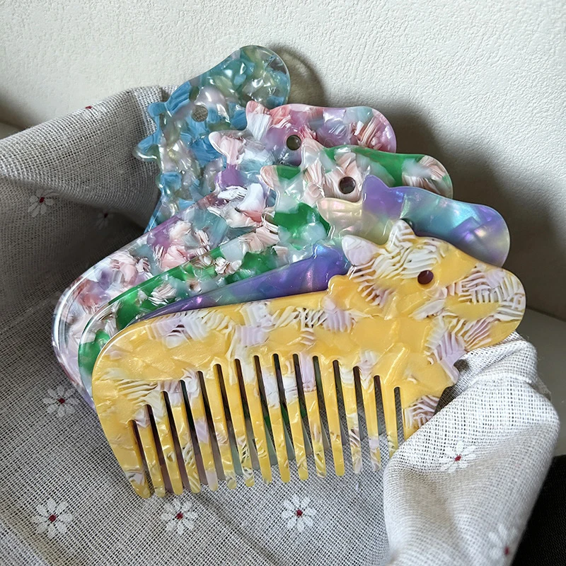 Puppy Cow Cat Acetate Hair Combs Wide Large Tooth Pocket Hair Comb Hair Brush Anti-static Hairdressing Tools