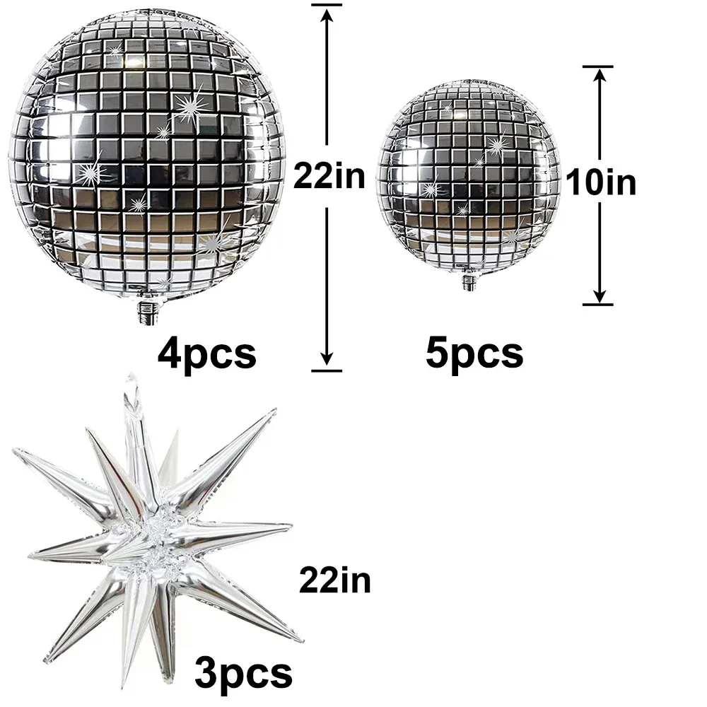 12Pcs/set Disco Ball Balloons Silver Explosion Star Aluminum Foil Balloons for Birthday Bachelorette 80s Disco Party Accessory