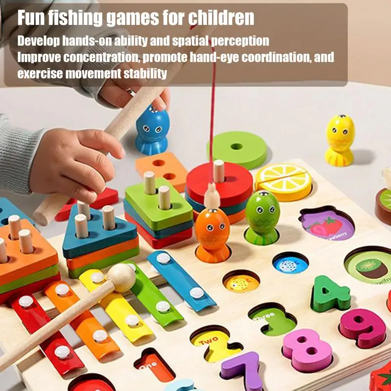 Wooden Shape Learning Puzzles Counting Shape Sorter Stacking Game Developmental Preschool Early Educational Sensory Toy Gifts