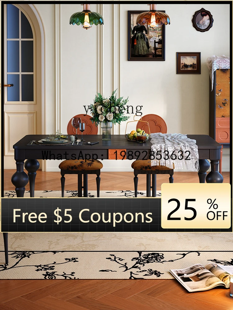 

Z3 retro solid wood dining table combination household simple black ash wood rectangular dining table