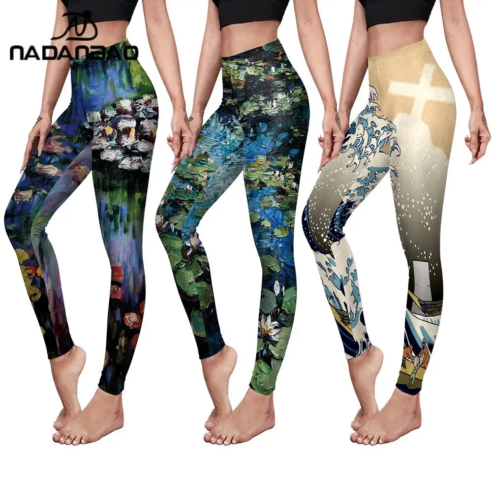 Nadanbao Casual Women's Leggings Women Mid Waist Halloween Digital Printing Yoga Leggings Pants Gym Tight Trousers Workout