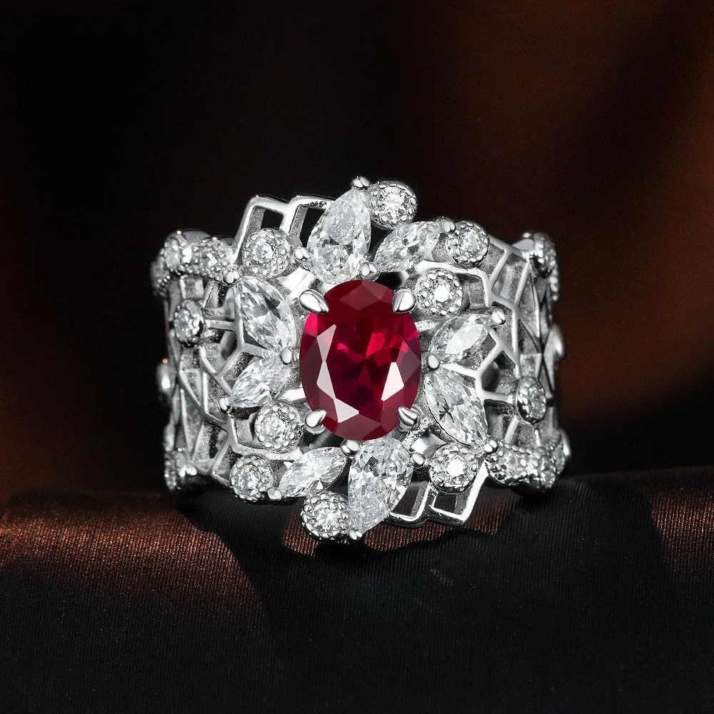 

Новое серебряное модное кольцо S925, 2 карата в форме яйца, 6*8, красное, синее, зеленое широкое кольцо с культивированным драгоценным камнем, свадебные украшения