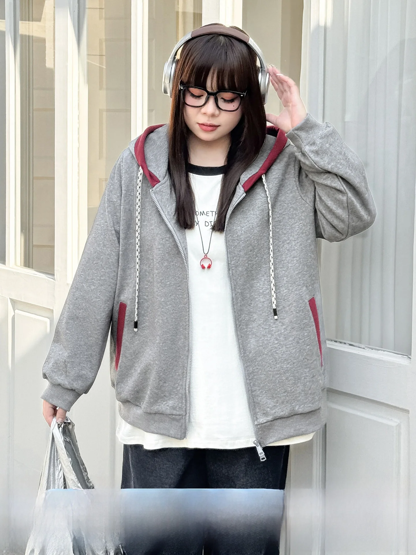 

plus Size Women's College Sle Sweatirt Spring Loose Casual Hoodie Color Blo Outerwear Comfortable Cotton Polyester