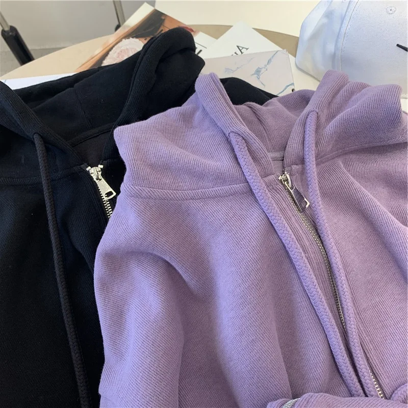 New Women Spring Autumn Zip-up Casual Hoodie Girl Loose Slimming Jacket Student Cardigan Top Woman Casual Outer Sports Jacket