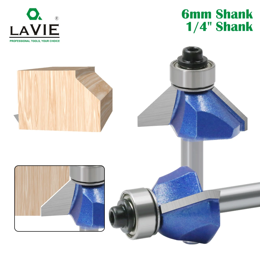 

LAVIE 1PC 1/4 Shank 45 Degree Chamfer Router Bit The high quality Edge Forming Bevel Woodworking Milling Cutter for Wood Bits