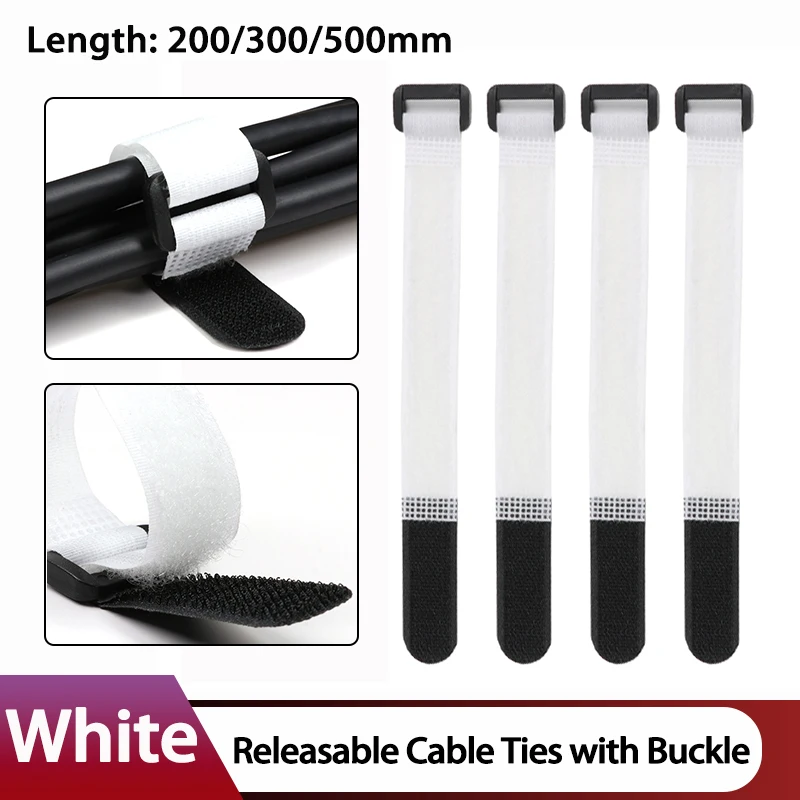 10~200pcs White 20/30/50cm Fastening Hook And Loop Straps Fasten Tape Self Adhesive Cable Ties Wrap Bundle Fixed Ties Fasteners