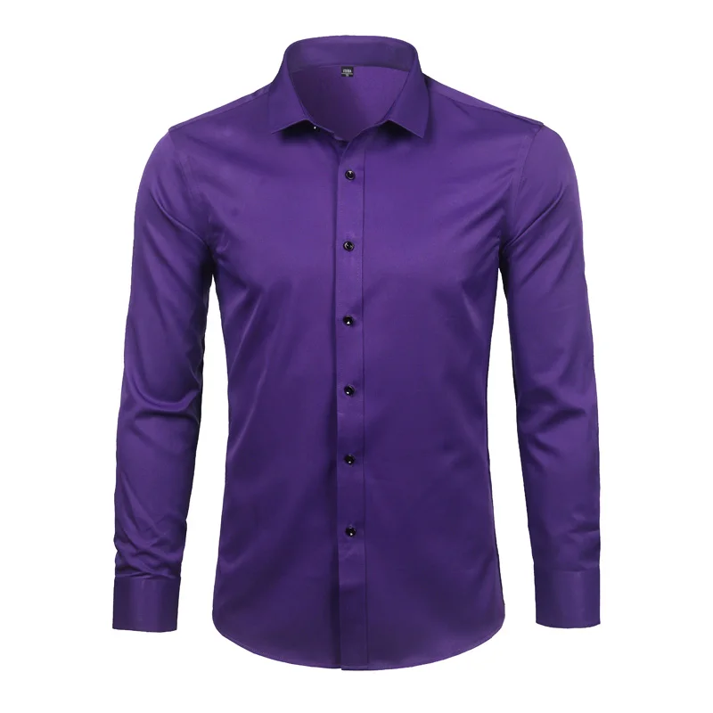 Camisas de vestir elásticas de fibra de bambú para hombre, Camisa de manga corta de marca, Camisa informal de negocios de manga larga, Camisa Masculina no de hierro