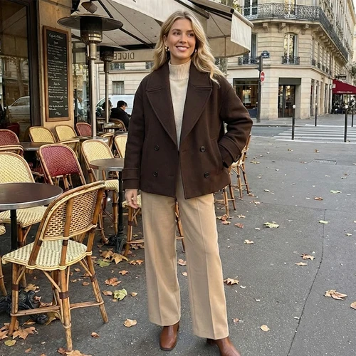 Imagen 2 del producto Willshela, gabardina lisa de doble botonadura a la moda para mujer, gabardina Vintage con cuello de solapa y manga larga, trajes elegantes para mujer