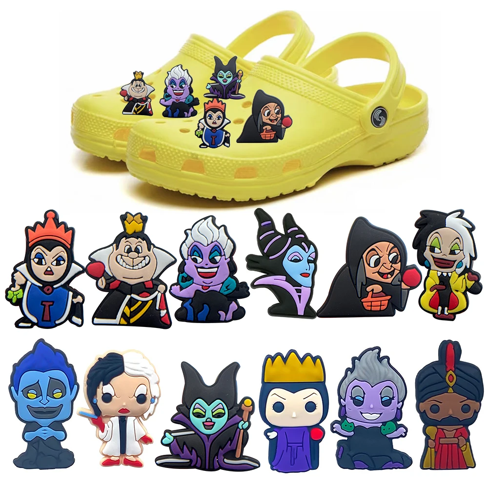 12/100 قطعة ديزني الشرير الأحذية السحر DIY بها بنفسك الكرتون الحيوان الأحذية اكسسوارات الديكور تسد صندل مشبك الاطفال هدايا الحفلات