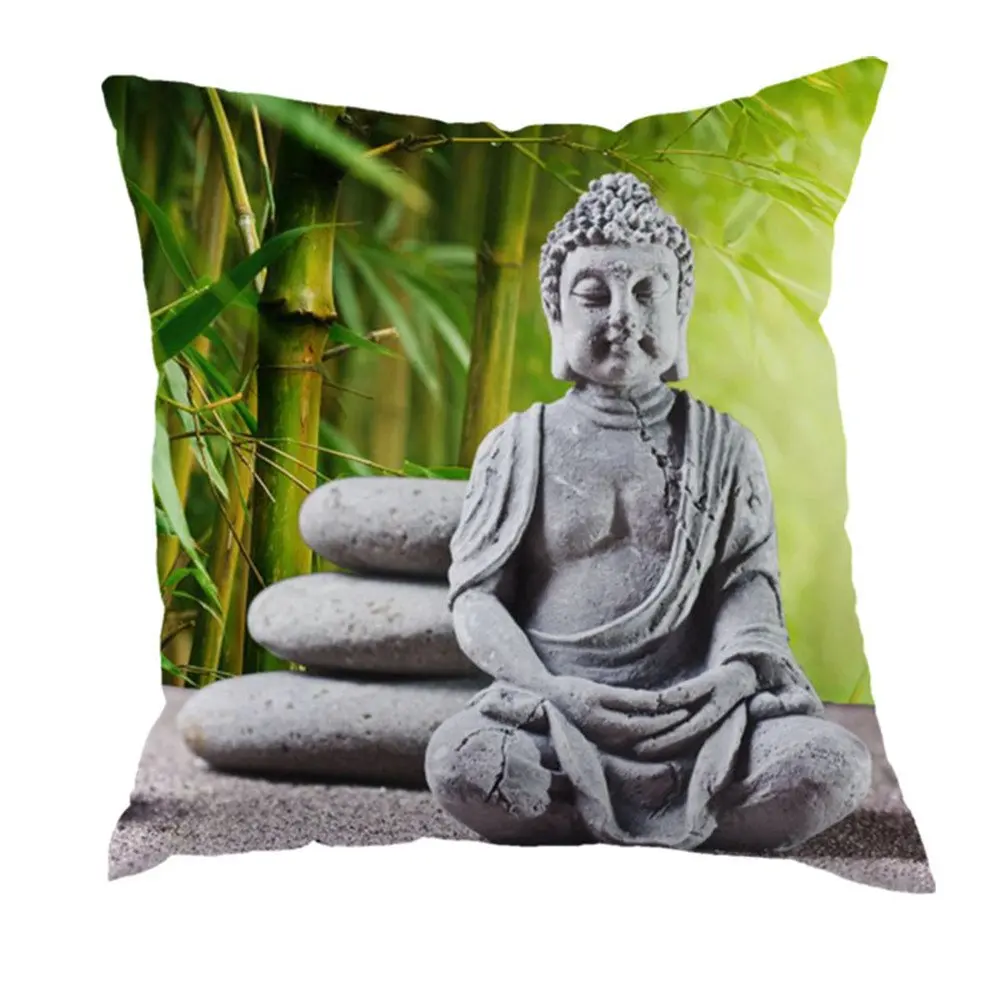 45x45cm Polyester Indian Buddha Statue Stone Carving Sakyamuni Linen Pillowcase Sofa Cushion Cover Home Decor