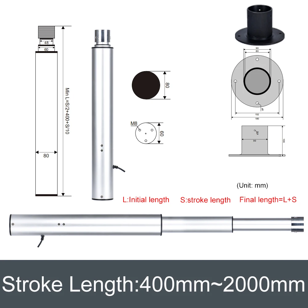 Mobile triangular lifting frame with rollers electric lifting column 2000mm stroke 150kg load DC24V Heavy Linear actuator