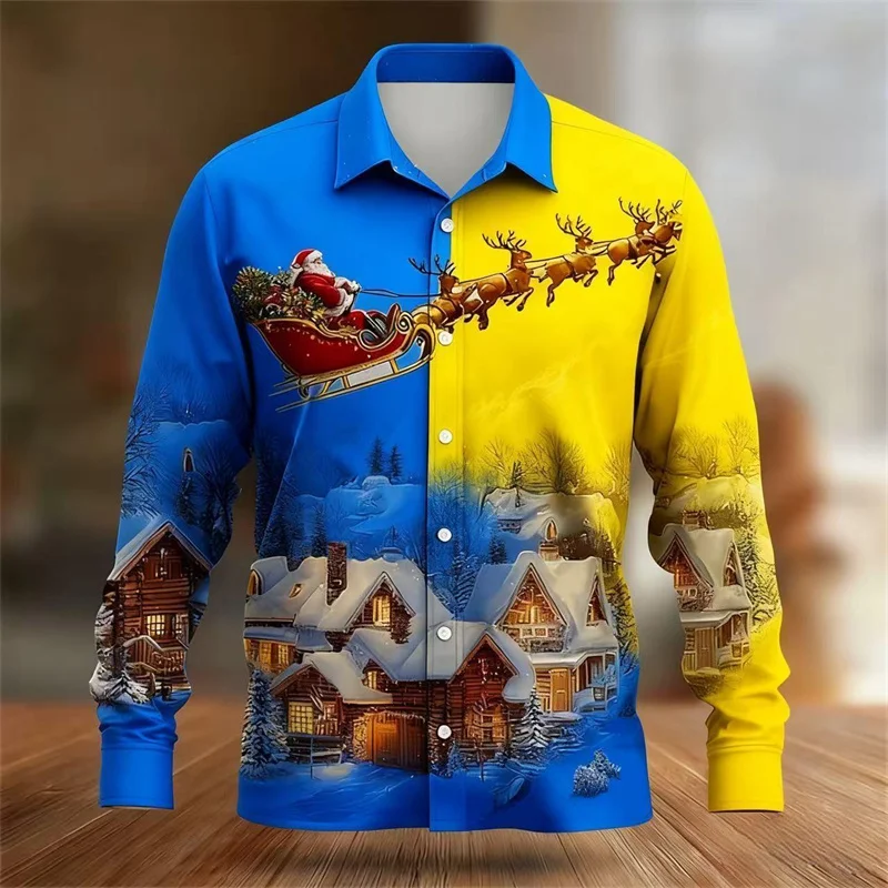 

Christmas Themed men's Button Up Christmas shirt, Fun Long Sleeved Shirt For Outdoor holidays, 3D Printed collar, red, 2026 Nove