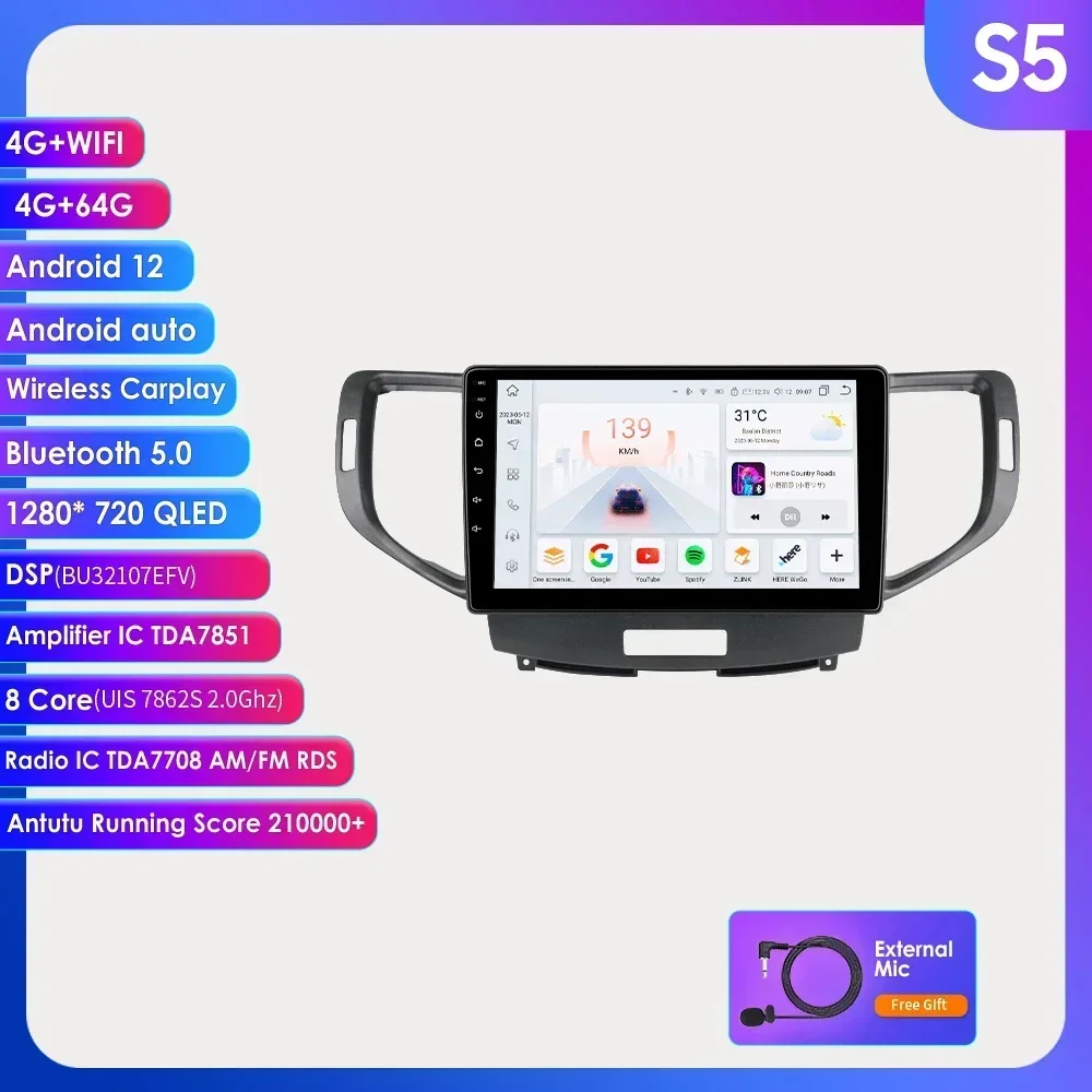 4G WIFI Carplay for Honda Accord 8 Acura TSX 2008 2009 2010 2011 2012 Car radio Android 12 Multimedia Video player 7862 Stereo