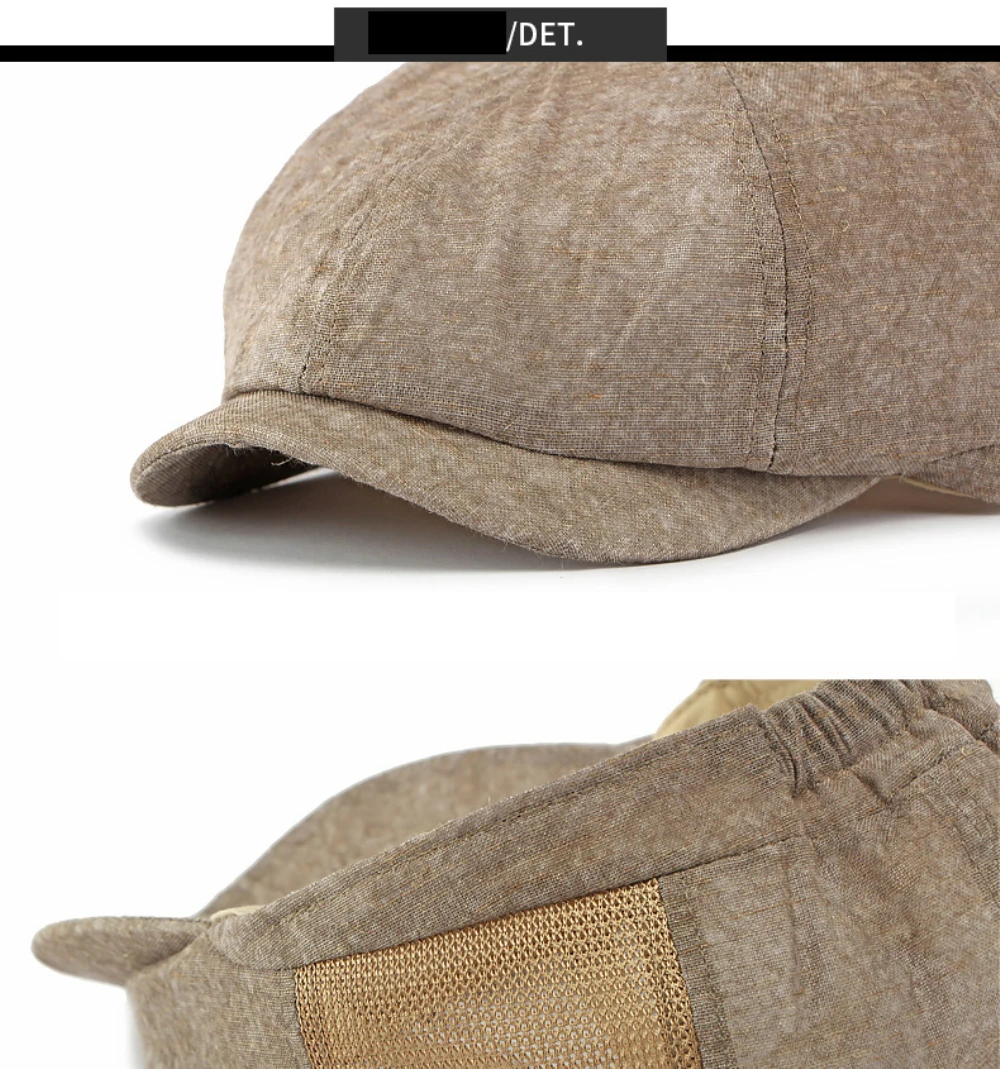 HT5110 Baskenmützen Neue Frühjahr-Sommer-Kappe für Herren und Damen Künstler-Achteck-Baskenmütze Verstellbare Mesh-Ivy-Flatcap Atmungsaktive Leinen-Baskenmütze – Detail 5