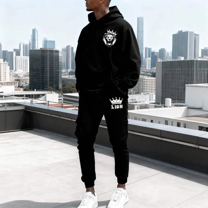 

Men's Thermal Cotton Hoodie Suit - Breathable Running Joggers 2-Piece Winter Printed Pocket Daily Outdoor Jogging Street Fashion