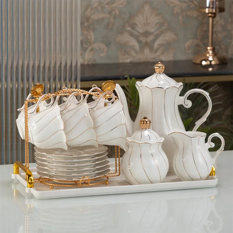 luxury ceramic fine porcelain royal  british tea cup set golden design coffee & tea set