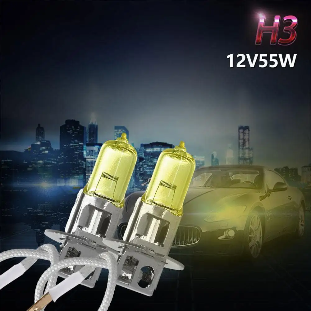 H3 12V 55W 3000K Yellow Quartz Glass Car Xenon Head Fog Lamp Bulb Halogen Lamp F4W0