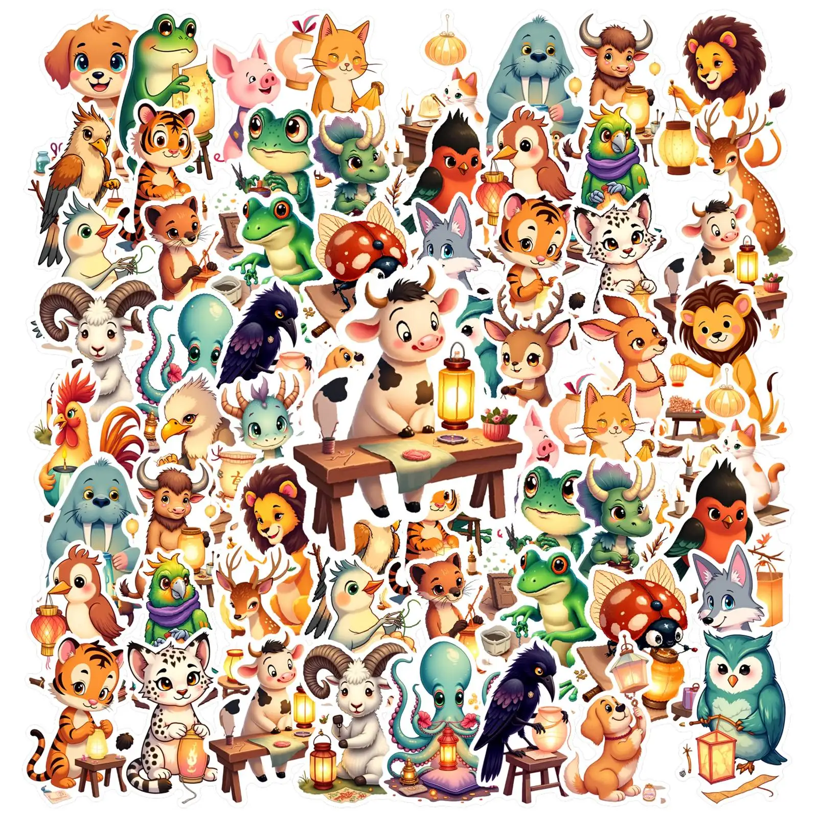 

35pcs-50pcs Playful Animals Stickers Adorable Lanterns DIY Stickers Cute Stickers For DIY Phone Laptop Scrapbook Bike Guitar