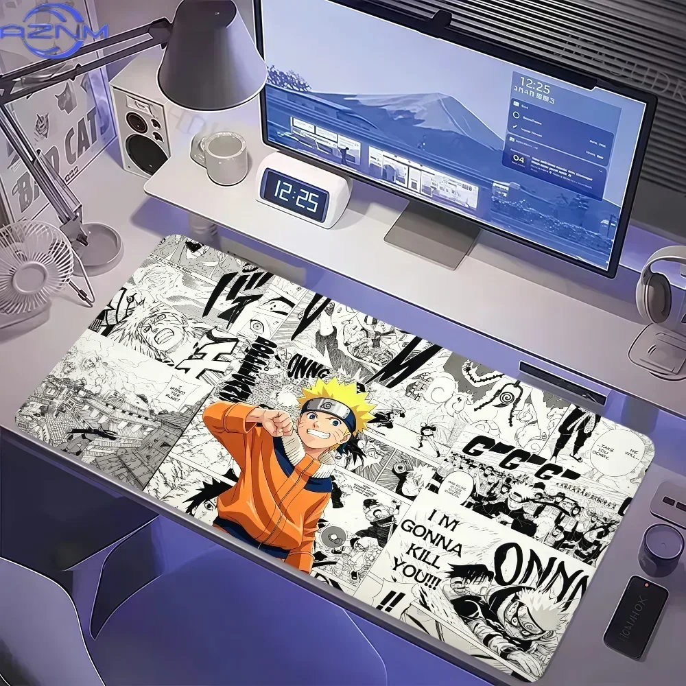 Anime Naruto Manga Collage Large Mousepad, Rubber Non‑Slip Stitched Edges Desk Mat, Cool Ninja Extended Keyboard Mouse Pad for G