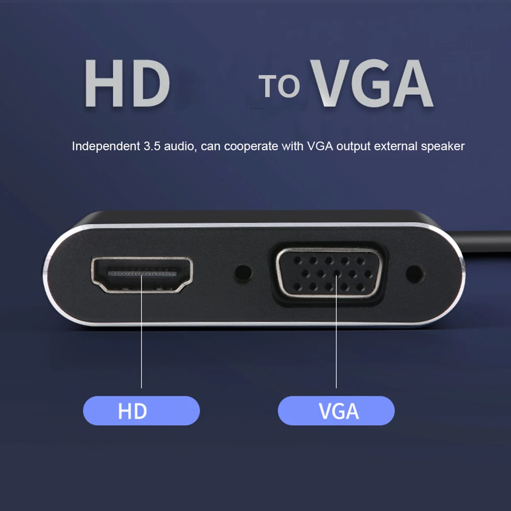 Adaptador HD Vga a HDMI, convertidor divisor Compatible con puerto de fuente de alimentación AudioDC de 3,5mm para proyector de PC, adaptador de Monitor HDTV