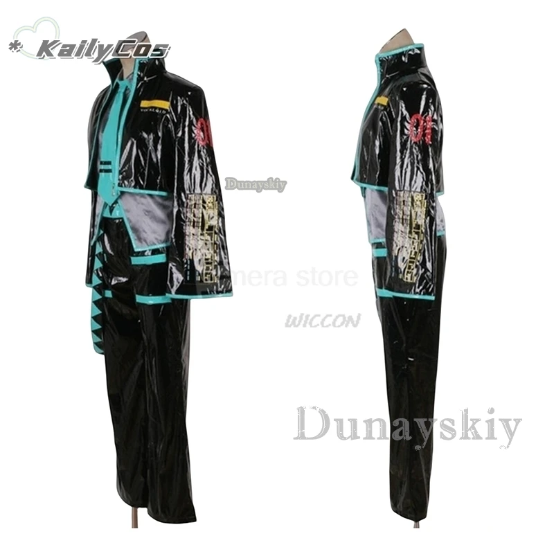 Anime Mikuo Male version Cosplay Costume Green Color Any Size Custom Made Full Set Perfect Custom black jackets with green wigs