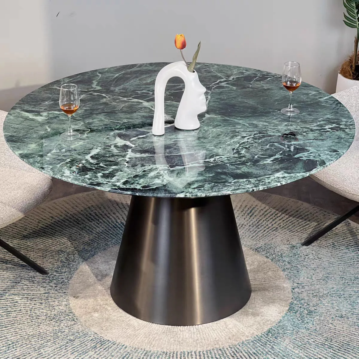Natural luxury stone dining table household large apartment imported high-grade marble round table