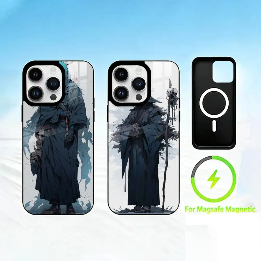

D-Death and skeleton Phone Case For iPhone 17 16 15 14 13 12 Pro Max Plus for Mirror Wireless Magnetic Cover