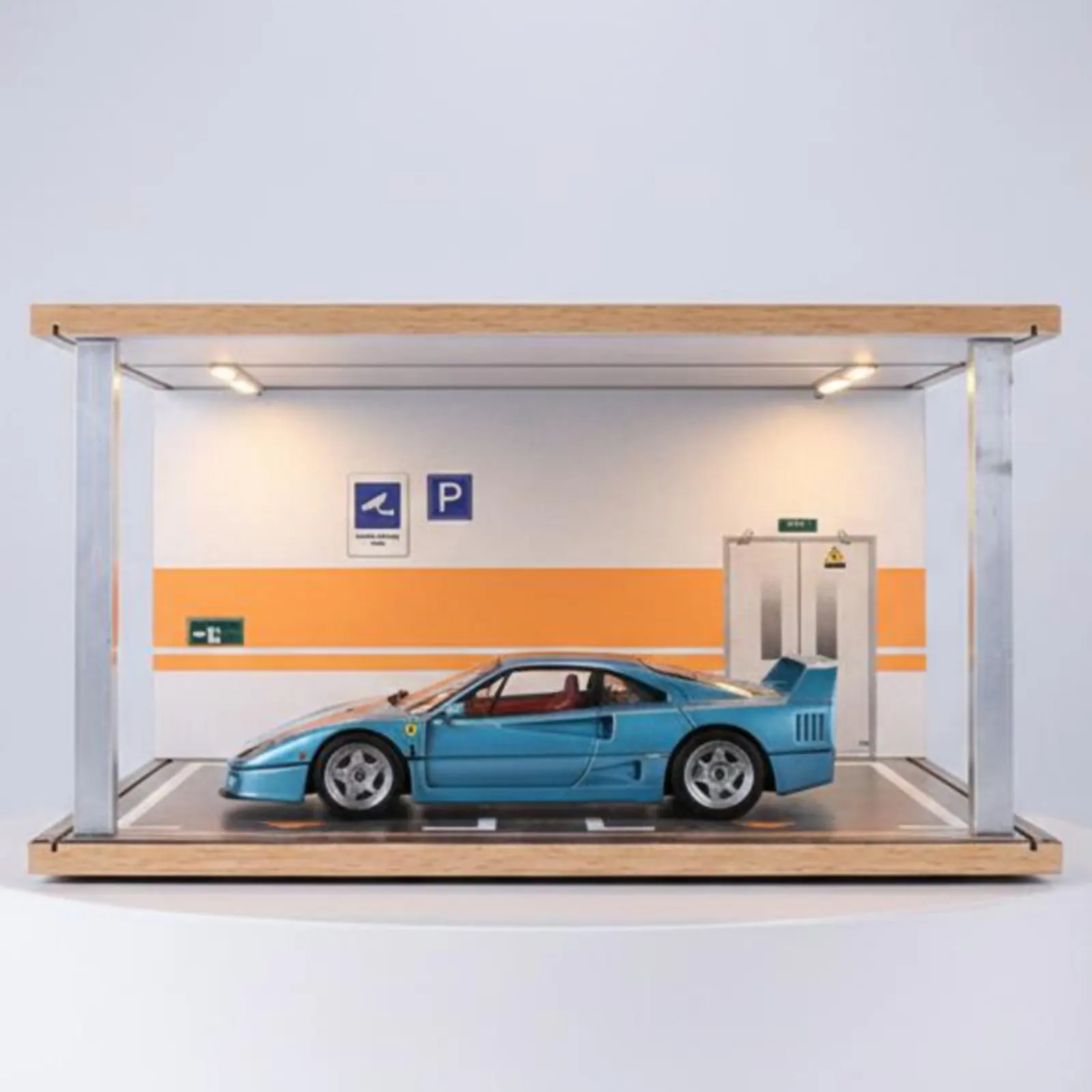 1:18 Scale Car Display Case Realistic Simulation Model Car Display Case Lighting Parking Garage Model Easy Assembly