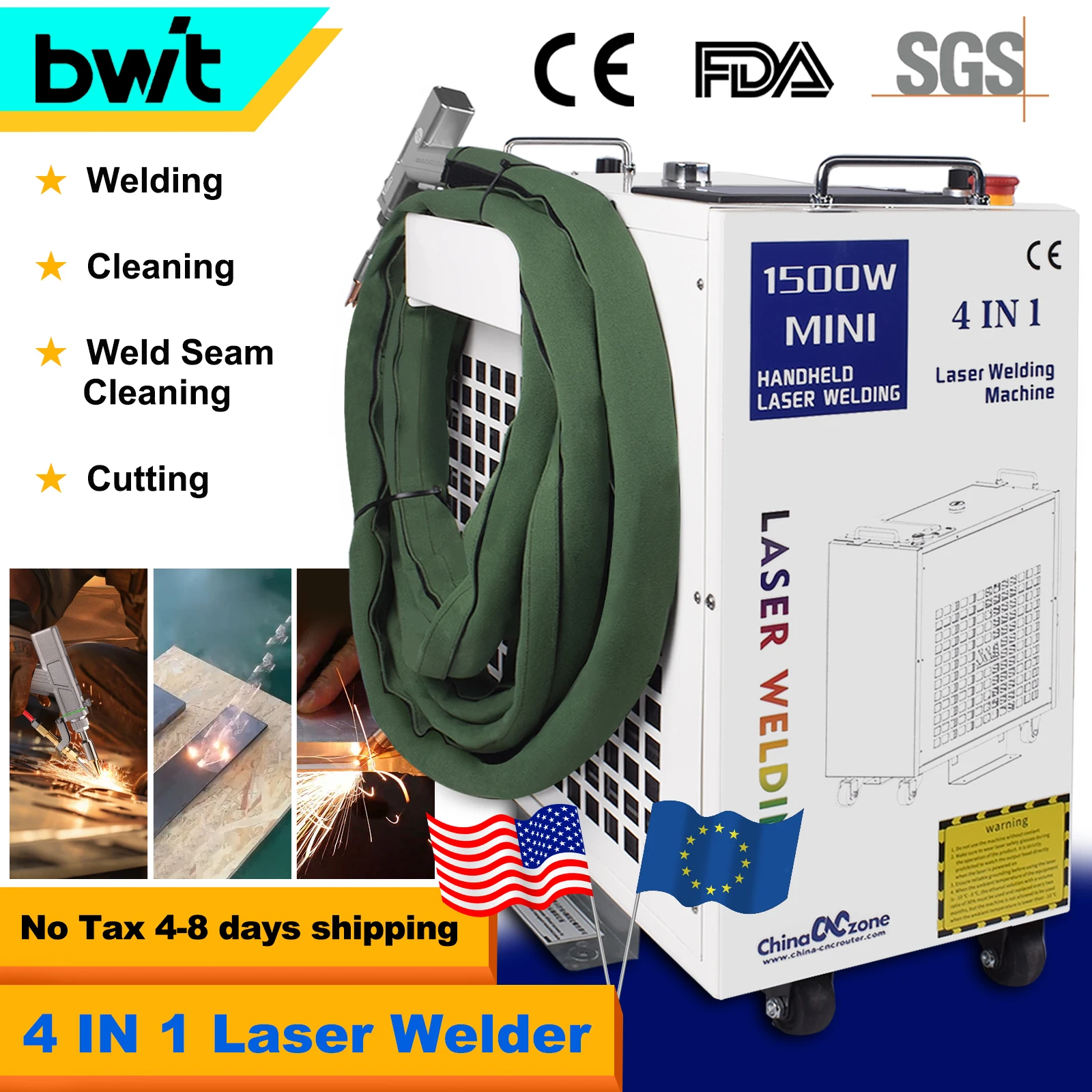 1500W 4 in 1 Fiber Laser Welding Cleaning Cutting Soldering Machine for All Metal Rust Removal Fiber Laser Welder EU US Stock