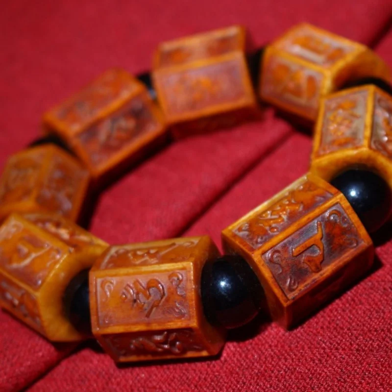 Buddha Beads Yak Six-Word Mantra Bracelet Cow Bone Pendant