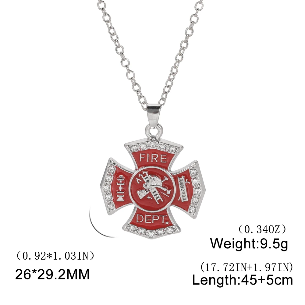 Fishhook Fire Alarm Dept Necklace Fireman Safe Life Red Chain Firefighter Sheld Gift For Man Woman Enamel Crystal Zircon Jewelry