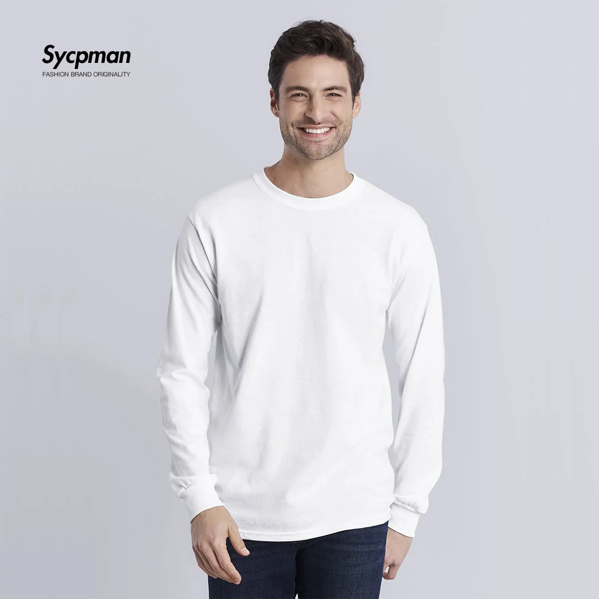 220gsm 7.76oz Long Sleeve T-shirt Mens Pure Cotton Solid Color Loose Bottomed Shirt Round Neck Tee Vintage Tops Hombre Aesthetic