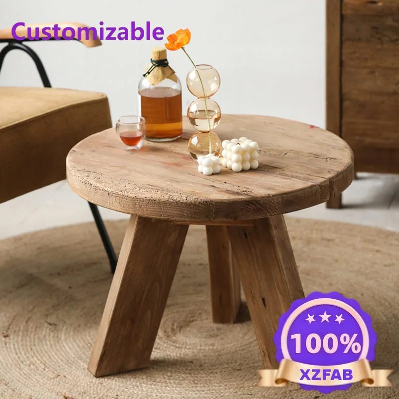 Factory Direct 2026 Pine round log creative retro old home use, living room solid wood round table