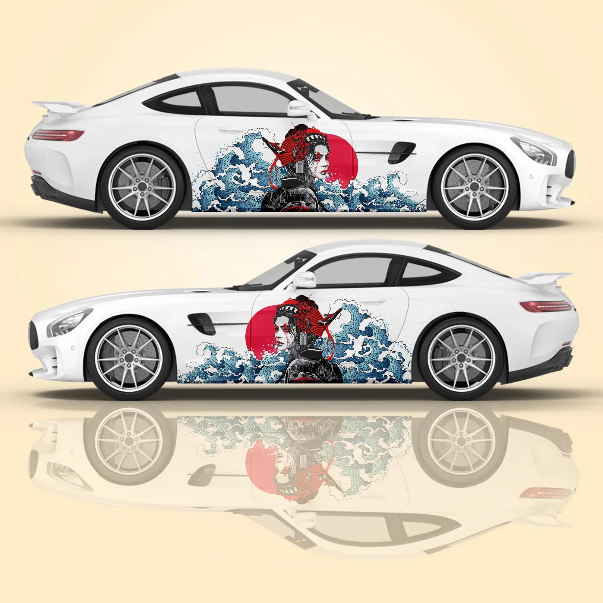 Japanese Tattoo Girl Ocean Wave Art Stickers Car Packaging Sticker Universal Vinyl Auto Accessories Side Decals Decoration