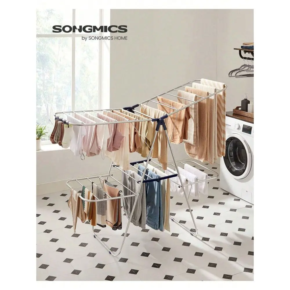 

Clothes Drying Rack, Foldable 2Level Laundry Drying Rack, FreeStanding Large Drying Rack, With HeightAdjustable Wings, 33 Drying