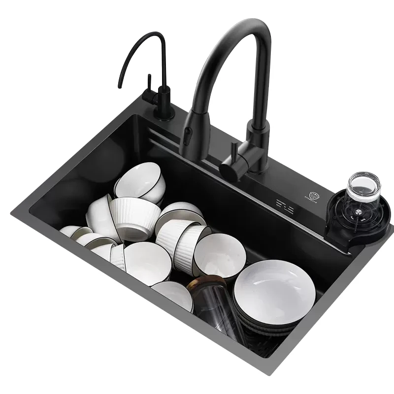 Stainless Steel 304/201 Intelligent Waterfall Kitchen Sink Hight Quality Black Color With Cutting Board