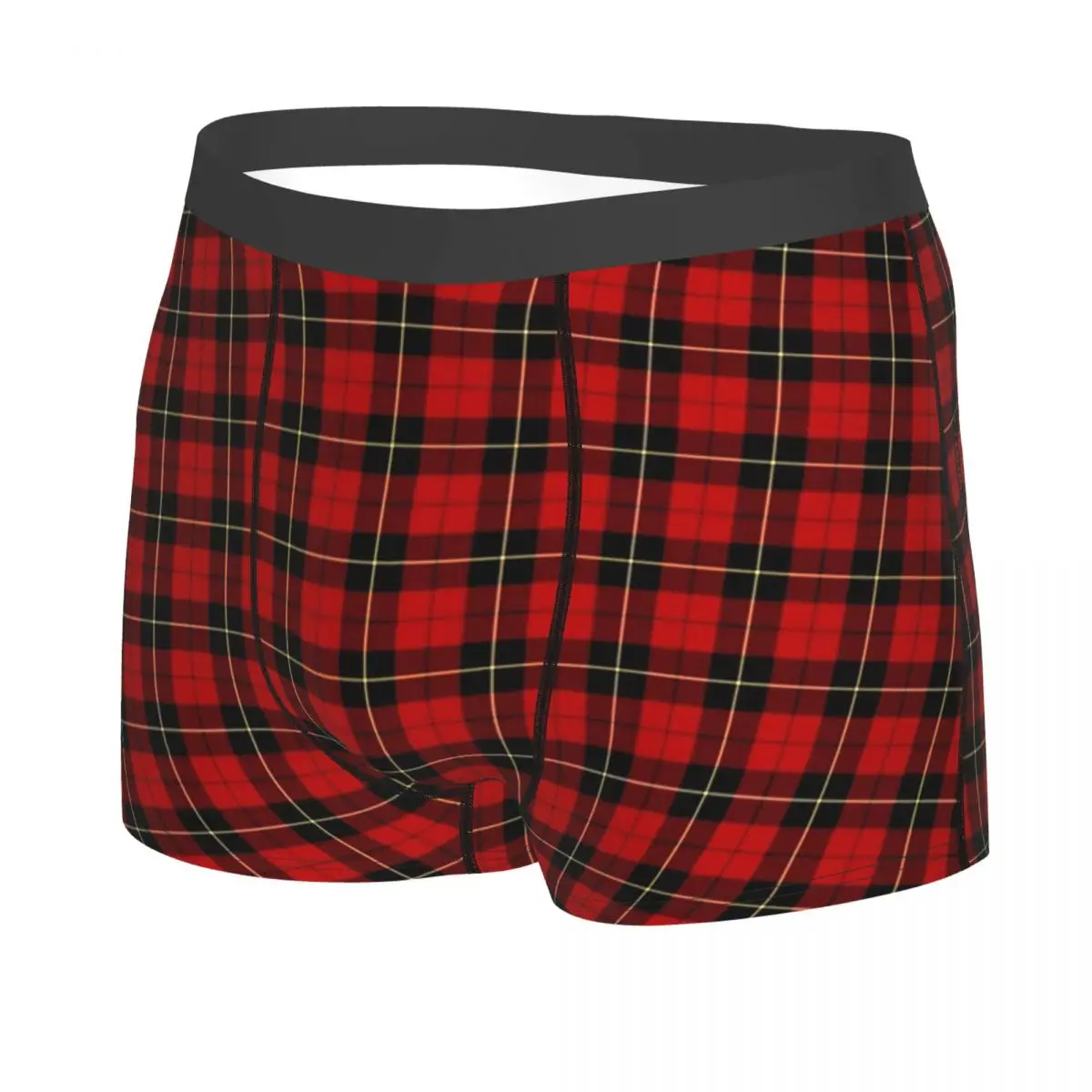 Clássico Tartan vermelho e preto xadrez boxer impresso masculino, cuecas altamente respiráveis, cuecas treliça, ideia de presente de qualidade superior