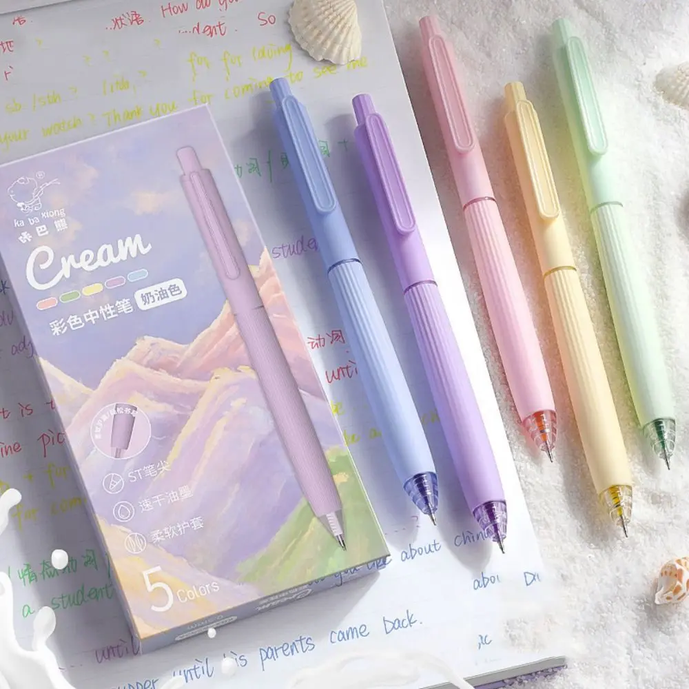 5 pcs Press Press Color Ballpoint Pen ABS Retractable Student Writing Pen 0.5mm Cartoon Gel Pen Drawing Stationery