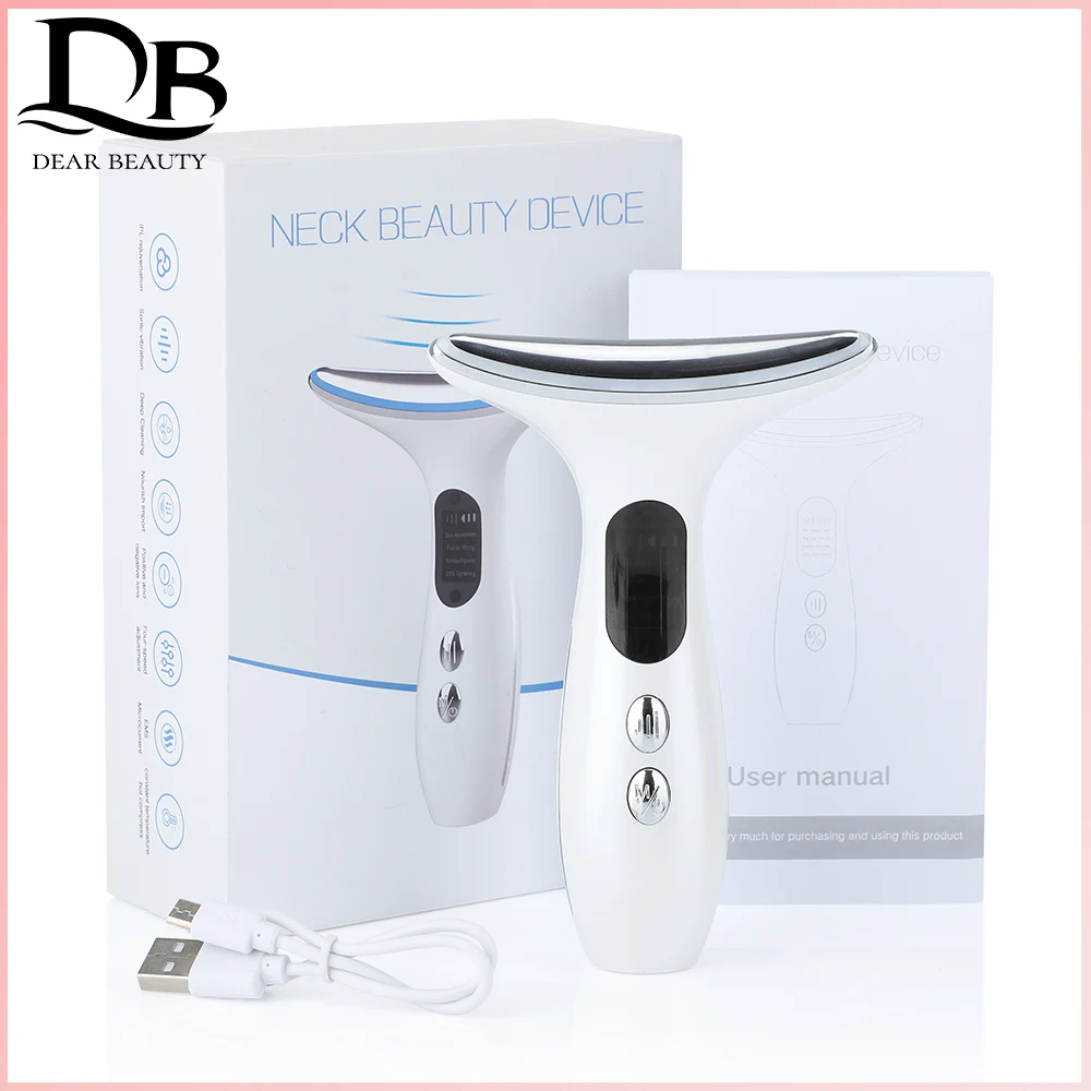 EMS Micro-current Facial Neck Lifting Lines Wrinkles Device Three-color Light Firming Rejuvenating Skin Ion Importer USB Charge