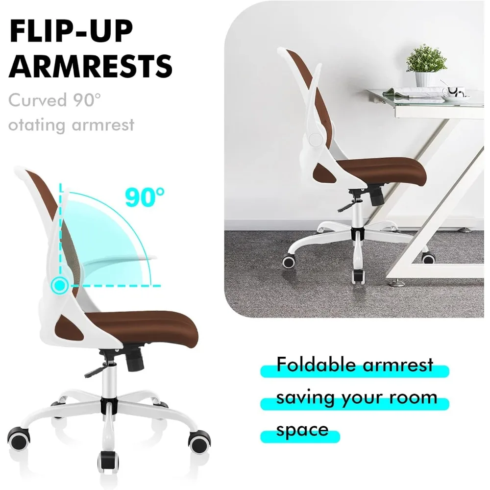 Ergonomic office chair, computer chair with breathable mesh, swivel task chair with flip-out armrests, adjustable height