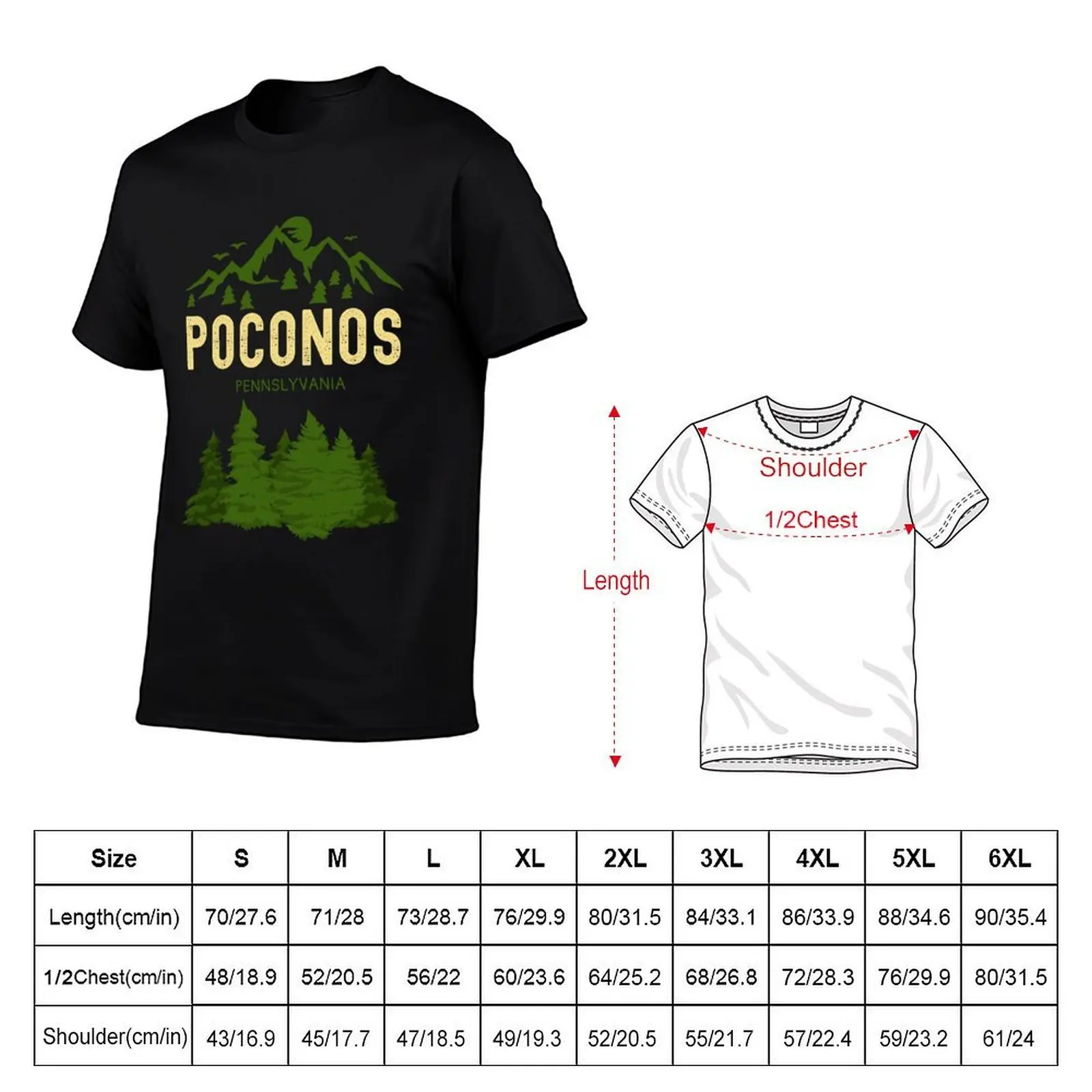 Vintage Poconos Pennysylvania Typography and illustration T-Shirt man t shirt designer cotton tshirt 100% T-Shirt