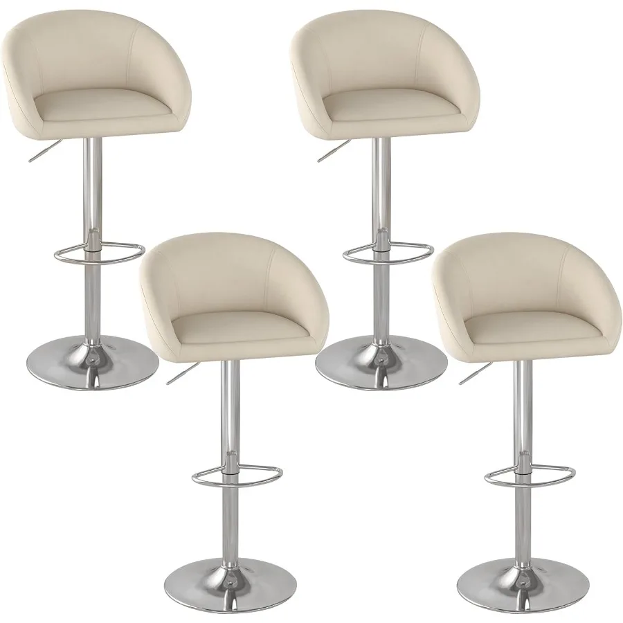 Velvet Bar Stools Set of 4 Counter Height Bar Stools with Low Back Swivel Barstool for Kitchen Island Bar Pub Begie
