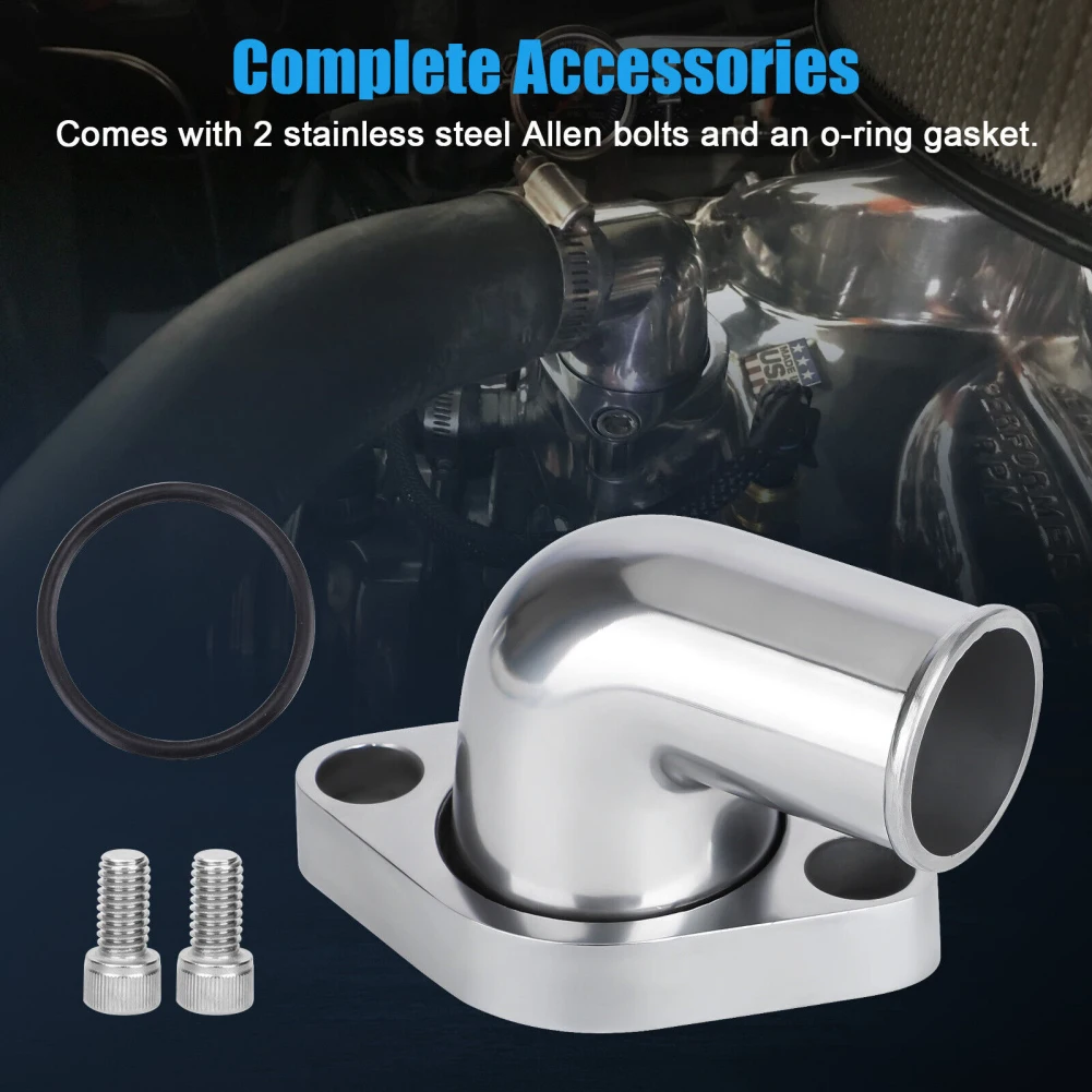 90 Degree Polished Car Water Neck Thermostat Housing Compatible For SBC BBC Engines 283 302 305 327 350 383 396 427 454 502