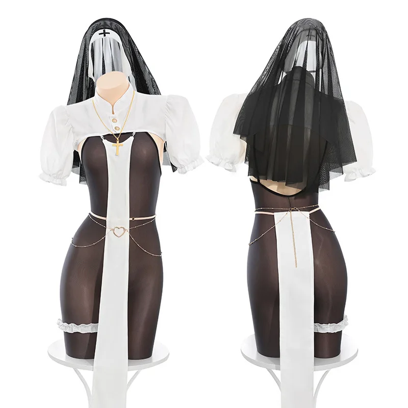 

New Women's Sexy Roleplay Nun Lingerie Dress Lady Halloween Party Naugty Cosplay Sister Costumes SM Fliter Nude Bodystockings