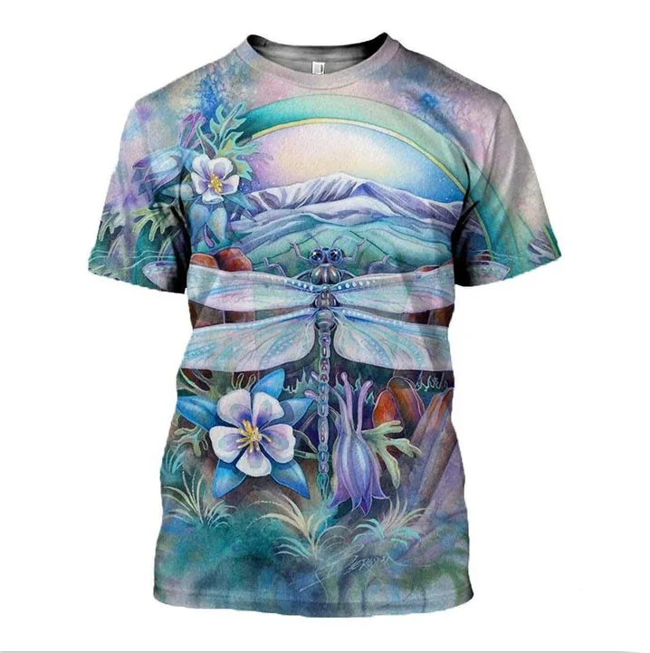 Summer Short Sleeve Crew Neck T Shirts For Men Full Printed Dragonfly Graphic New In Top Tees Streetwear Mens Large Size Tshirts