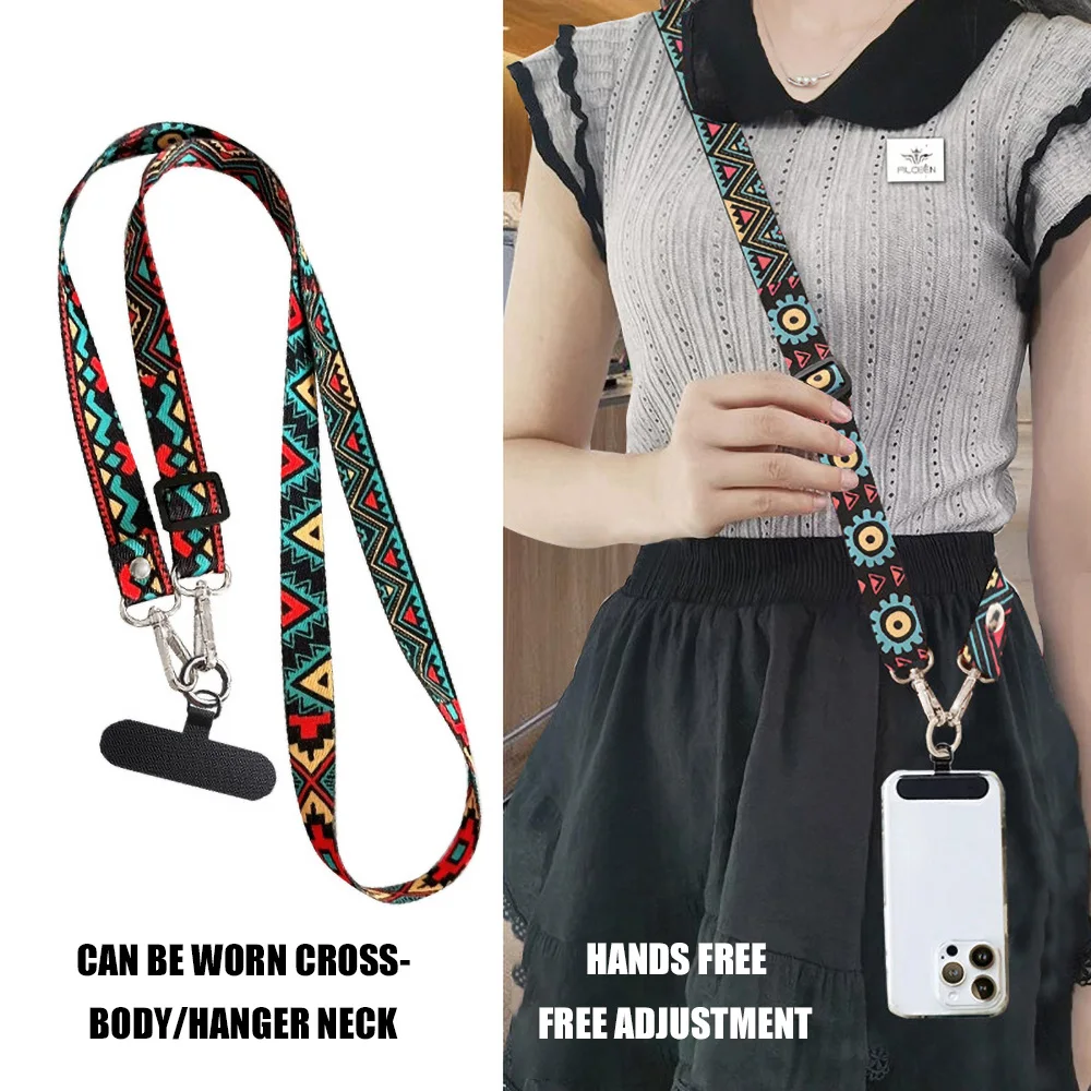 

Mobile Phone Clip Antilost Retro Pattern Strap Crossbody Long Straps Adjustment Length Hanging Universal Neck Lanyard For Women