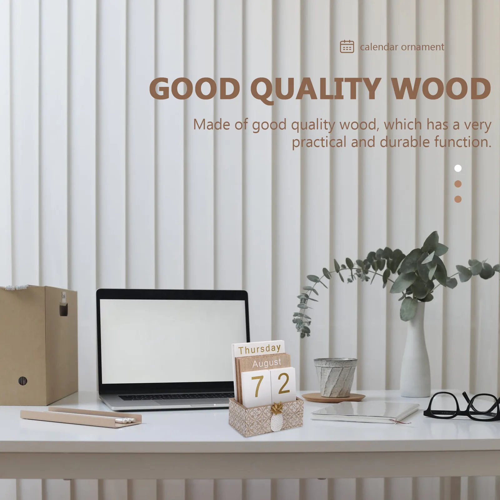 1 set 1 Set Wooden Pineapple Desk Calendar Decorative Ornament For Home Office Restaurant Wood Craft Calendar Photography Prop