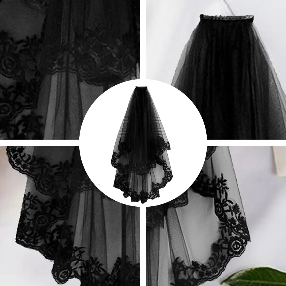 

2 шт., головной убор ведьмы, черная короткая кружевная вуаль, легкая фиксация, костюм на Хэллоуин, украшение для вечеринки, черная вуаль, головной убор ведьмы