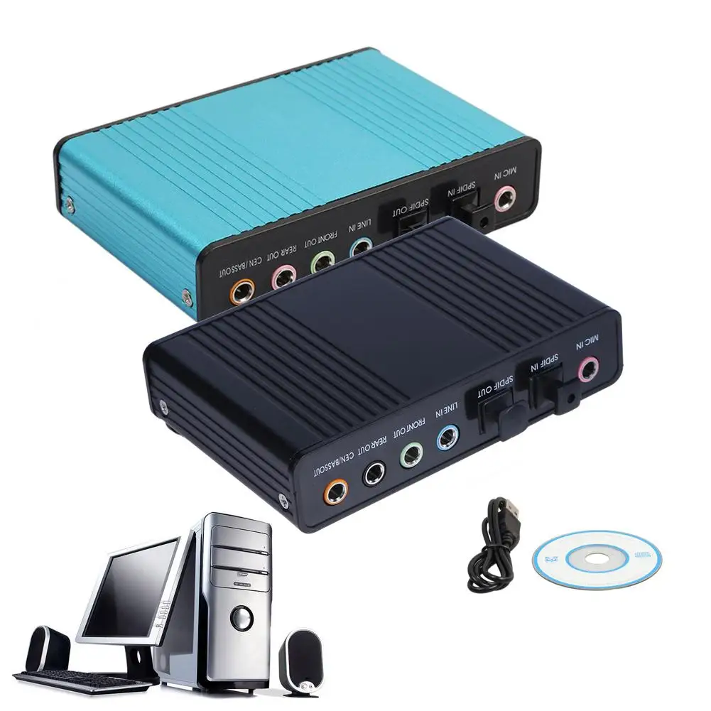 USB 6 Channel 5.1 External Optical Audio Sound Card for Notebook PC Compatible with Win98SE/ME/2000/XP/7/Mac OS9.1